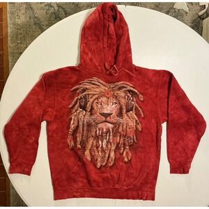 Rainforest Cafe The Mountain Manimals Rasta Dreds Lion Hoodie Red Tie Dye M